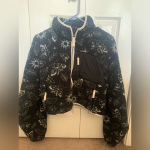 Small PacSun Black Printed Full Zip Fleece Sherpa
